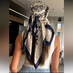 Navy and White Paisley Scarf A1398